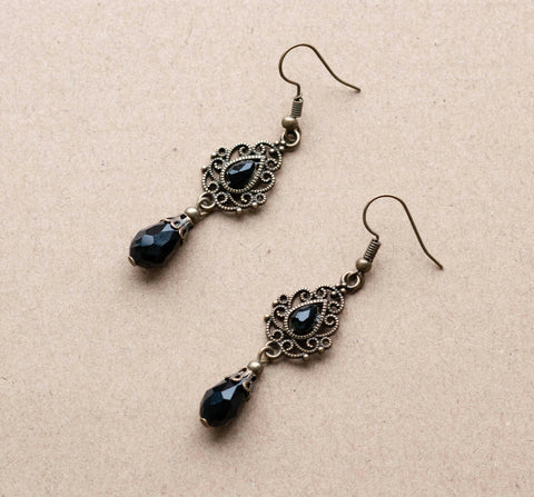 Victorian Earrings with Crystals and Antique Bronze filigree