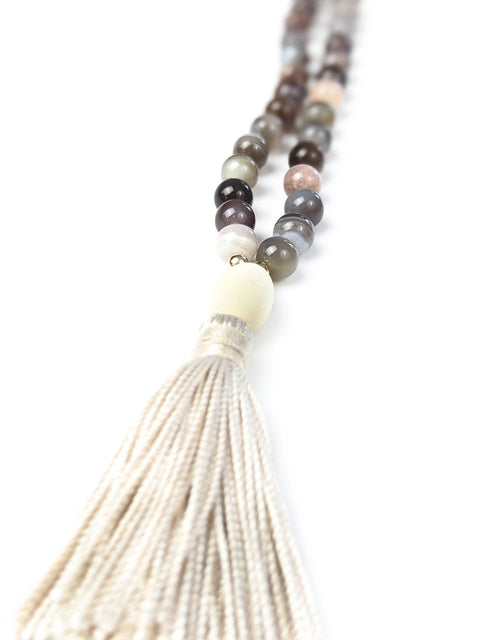 Support Tassel Tasbih | Botswana Agate Gemstone Beads with Handmade Silk Tassel | Free Shipping