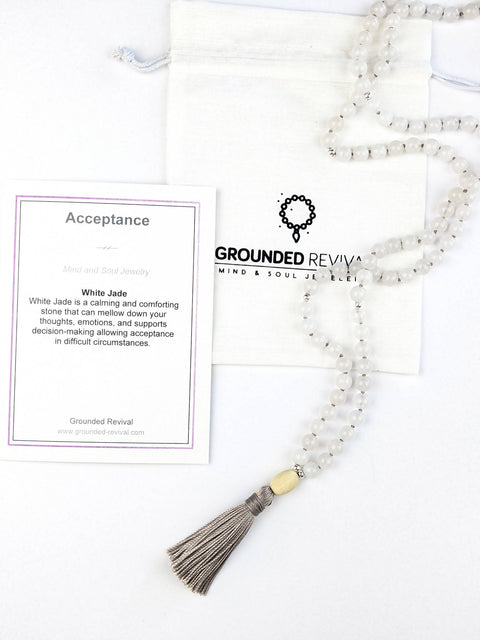 Acceptance Tassel Tasbih | White Jade Gemstone Beads with Handmade Silk Tassel | Free Shipping