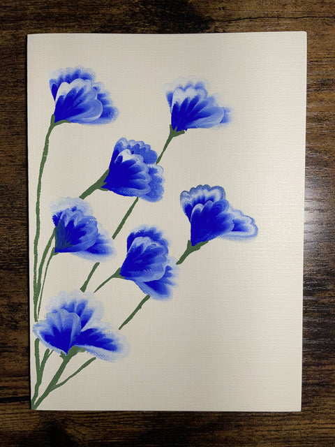 Little Blue / White Flowers Hand Painted Greeting Card