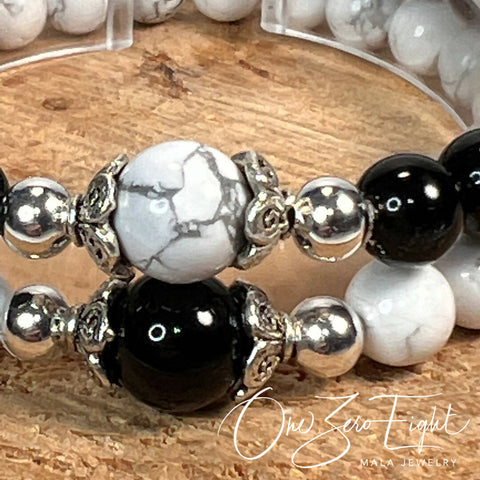 Black Onyx & Howlite Genuine Gemstone Ying/Yang Set