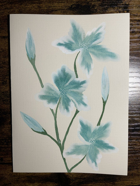Soft Turquoise Flower Hand Painted Greeting Card