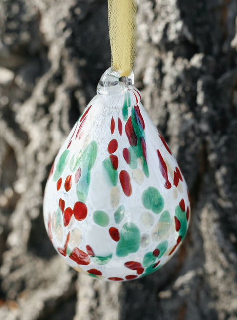 Hand-blown Tear Drop Shaped Glass Ornament in Snowy Christmas