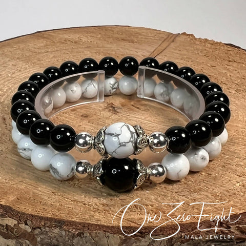 Black Onyx & Howlite Genuine Gemstone Ying/Yang Set