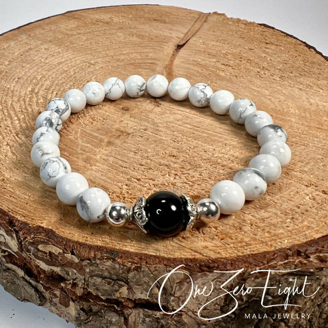 Black Onyx & Howlite Genuine Gemstone Ying/Yang Set