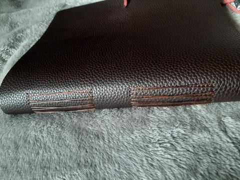 PU leather long stitch journal with suede cord tie "Blue Deer"