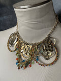 Upcycled gold and rainbow hoops necklace