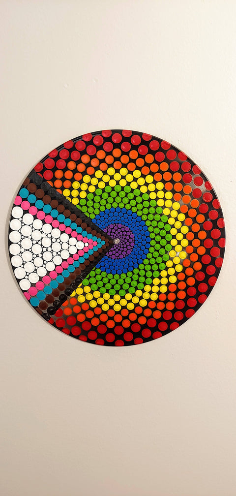 Seven-Section Mandala Design: Acrylic Dot Art Painted Record