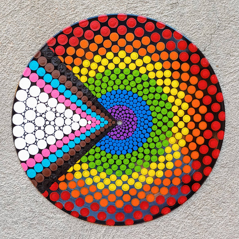 Progress Pride Flag: Acrylic Dot Art Painted Record