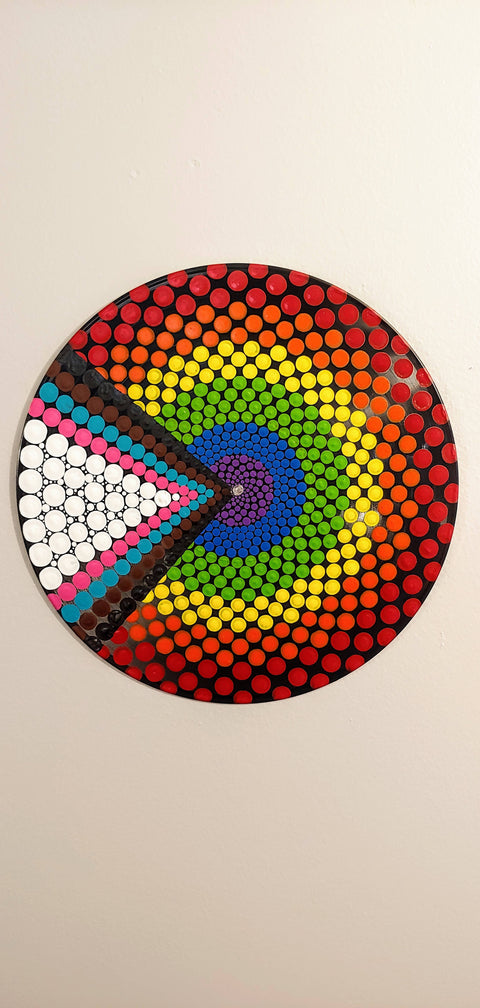 Six-Section Mandala Design: Acrylic Dot Art Painted Record