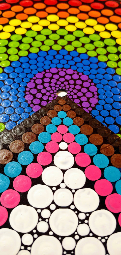 Progress Pride Flag: Acrylic Dot Art Painted Record