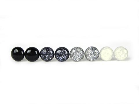 Monochrome Glitter Titanium Stud Earring Set - 4 Pairs