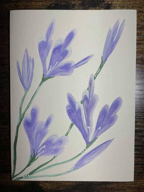 Purple / White Flower Hand Painted Greeting Card