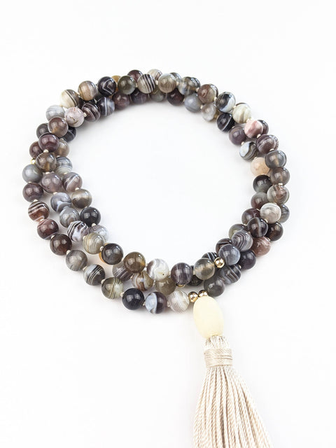 Support Tassel Tasbih | Botswana Agate Gemstone Beads with Handmade Silk Tassel | Free Shipping