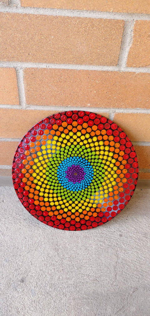 Rainbow Pride Flag: Acrylic Dot Art Painted Record