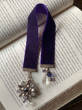 Dark Purple Ribbon Bookmark with Crystal Medallion Charm