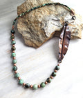 African Turquoise Necklace With Copper Leaf
