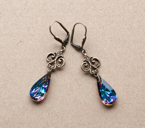 Filigree Earrings with Teardrop Crystals