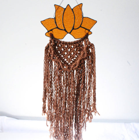 Stained Glass Flower Macrame Wall Hanging