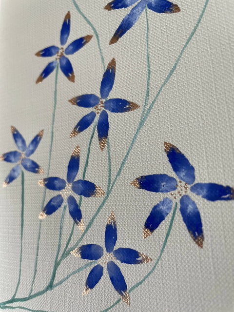 Little Gold / Blue / White Flowers - Hand Painted Greeting Card