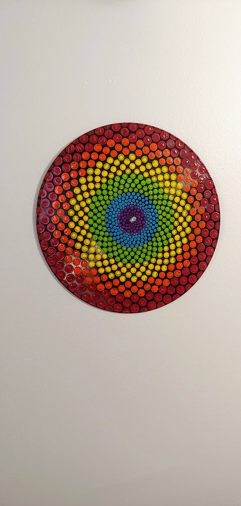 Rainbow Pride Flag: Acrylic Dot Art Painted Record
