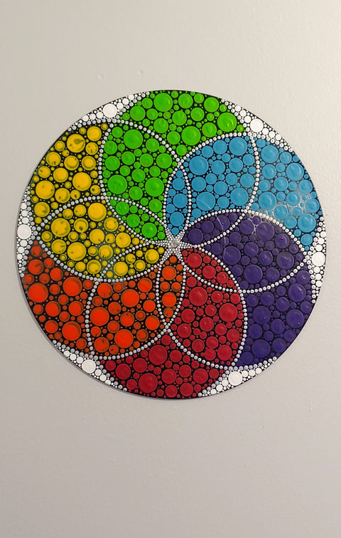 Seven-Section Mandala Design: Acrylic Dot Art Painted Record