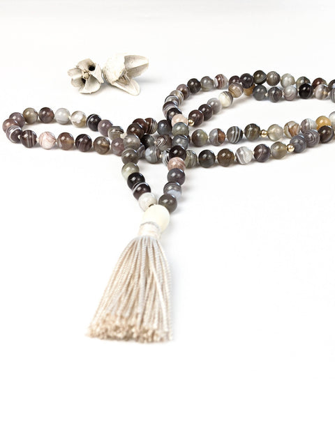 Support Tassel Tasbih | Botswana Agate Gemstone Beads with Handmade Silk Tassel | Free Shipping