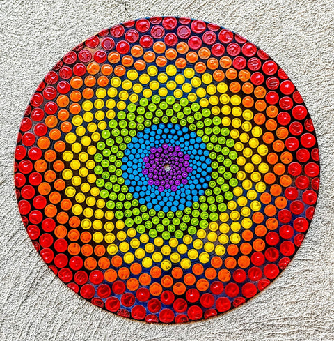 Rainbow Pride Flag: Acrylic Dot Art Painted Record