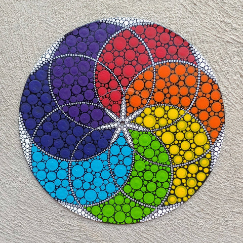 Seven-Section Mandala Design: Acrylic Dot Art Painted Record