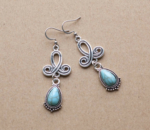 Antique Silver earrings with Turquoise Charms