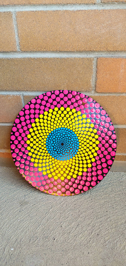 Pansexual Flag: Acrylic Dot Art Painted Record