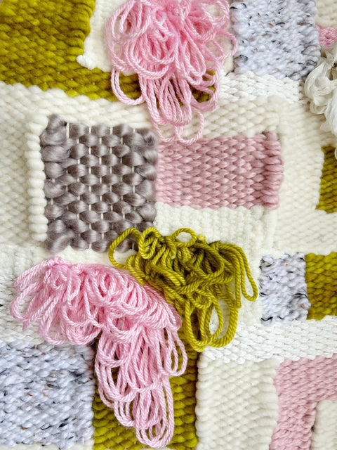 Woven Wall Hanging - Chartreuse Pink and White