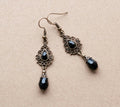 Victorian Earrings with Crystals and Antique Bronze filigree