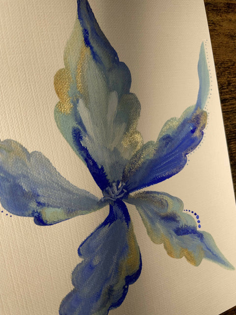 Gold / Blue / White Hand Painted Greeting Card