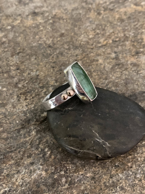 Tourmaline, silver and Bronze ring