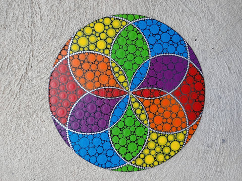 Six-Section Mandala Design: Acrylic Dot Art Painted Record