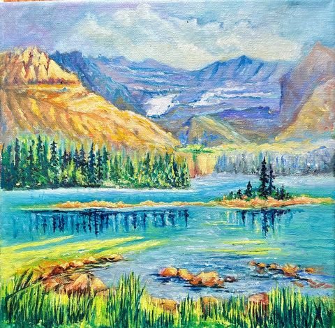 Lake O Hara | 10x10" Oil Painting of a Lake by Kashifa Sohail