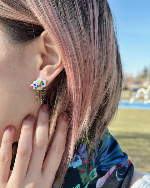 Rainbow Cloud | Polymer Clay Earrings | Handmade