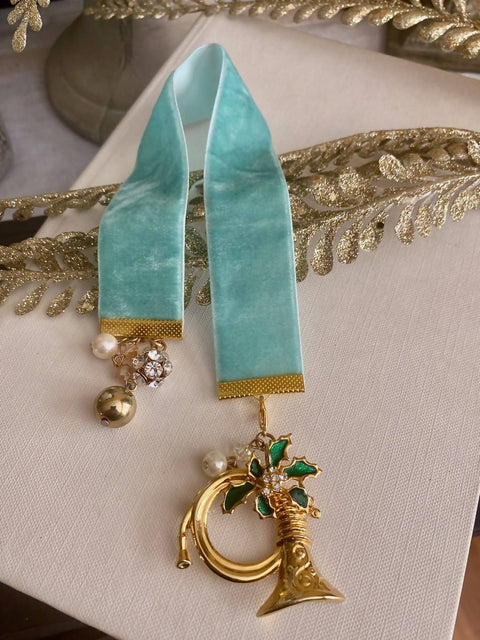 Teal Ribbon Bookmark with French Horn Charm